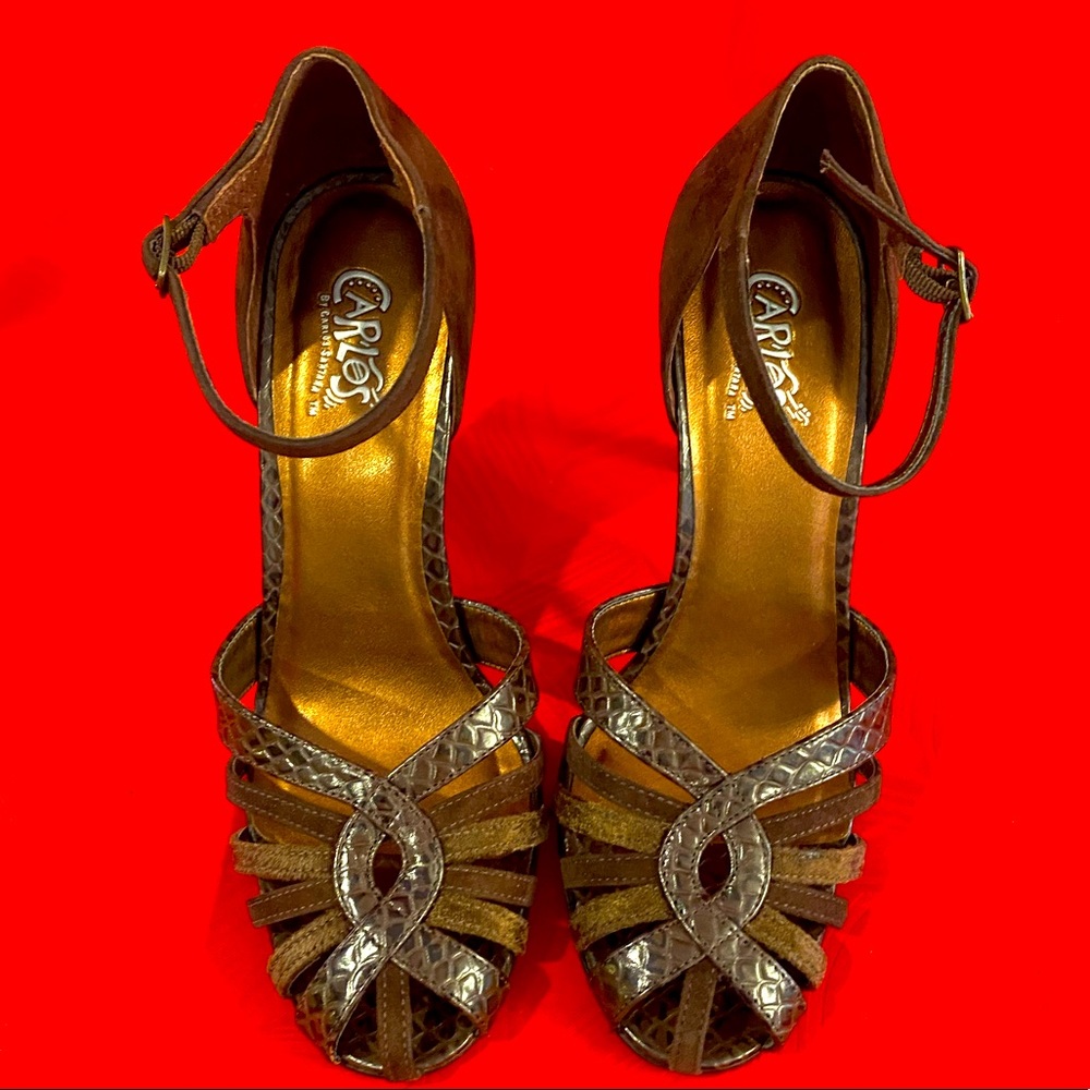 Carlos Santana brown snake skin heels with strap